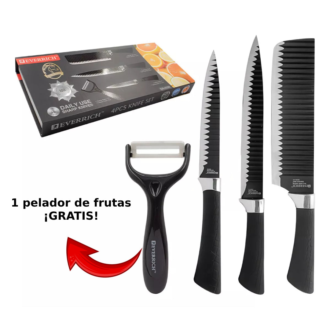 Kit de 3 cuchillos + 1 pelador ¡GRATIS!🎁😱