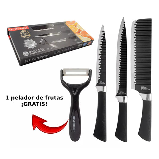 Kit de 3 cuchillos + 1 pelador ¡GRATIS!🎁😱